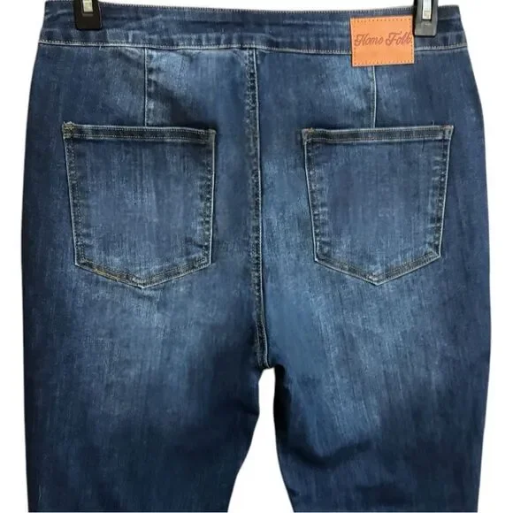 Dark Wash Distressed Knee Flare Jeans | High Rise Stretch | Raw Hem | NWT | 16 - Picture 11 of 14